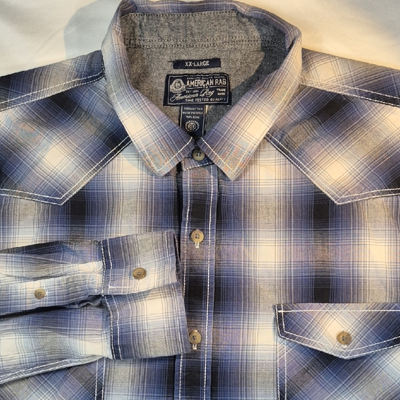 American Rag Other - American Rag Men's XXL Long Sleeve Button Down Plaid Shirt - Blue and White